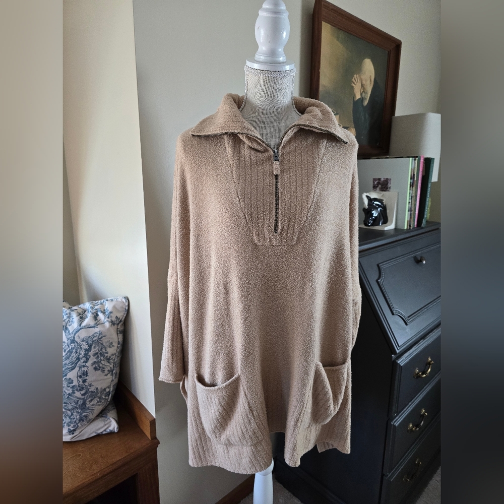 Barefoot Dreams Cozy Chic Lite Knit Pullover Size L/XL Beige 3/4 Sleeves Sweater